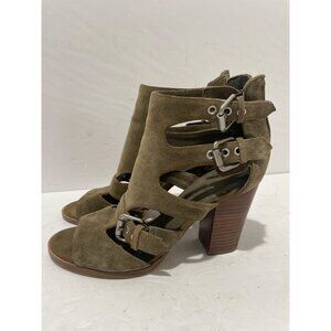 Marc Fisher Calinda Buckle Gladiator Sandals Green Suede Size 7 Block Heels